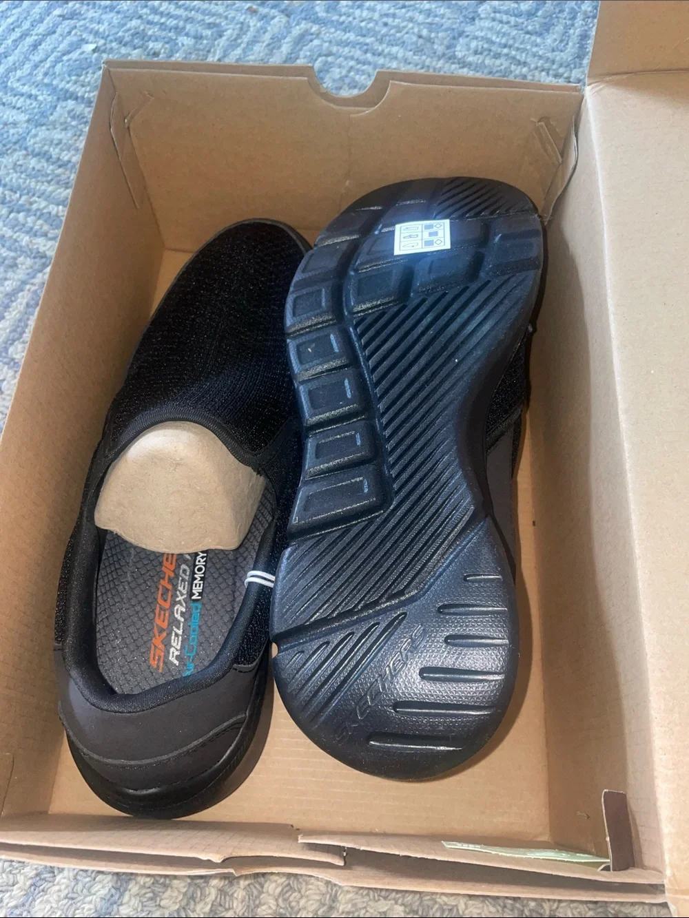 BNIB Skechers Black Slip-On Air cooled Memory Foam footbed loafers, size 9
